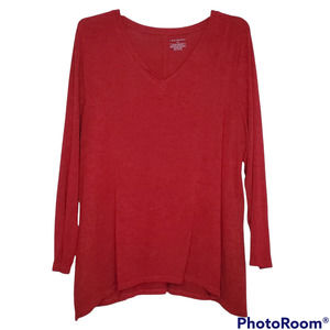 Lane Bryant Red Long Sleeve Handkerchief Hem Tunic Sweater Sz. 22/24